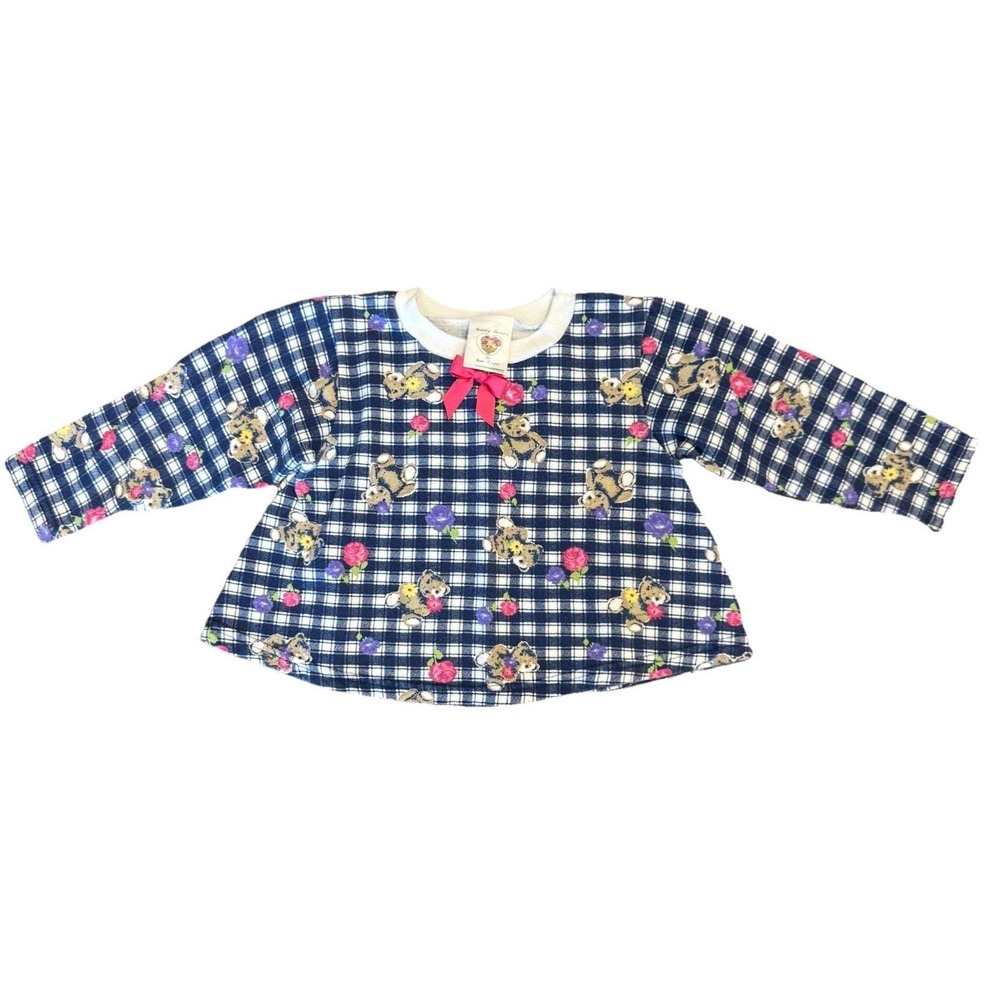 VTG Girls Tea Party Sweater Teddy Bears‎ N Tea Cups Pink Bow Sz 4 Floral Check